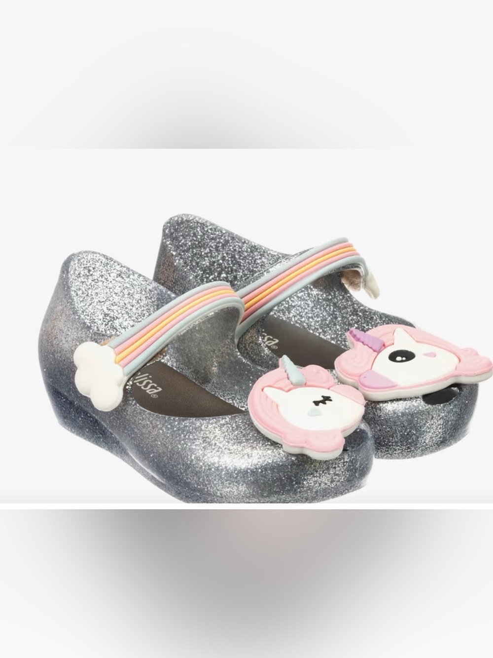 Mini Melissa Gold Unicorn Jelly Mary Jane Sandals with Pastel Strap